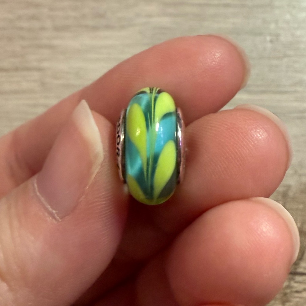 Pandora Green and Blue Glass Murano Sterling Silver Bead